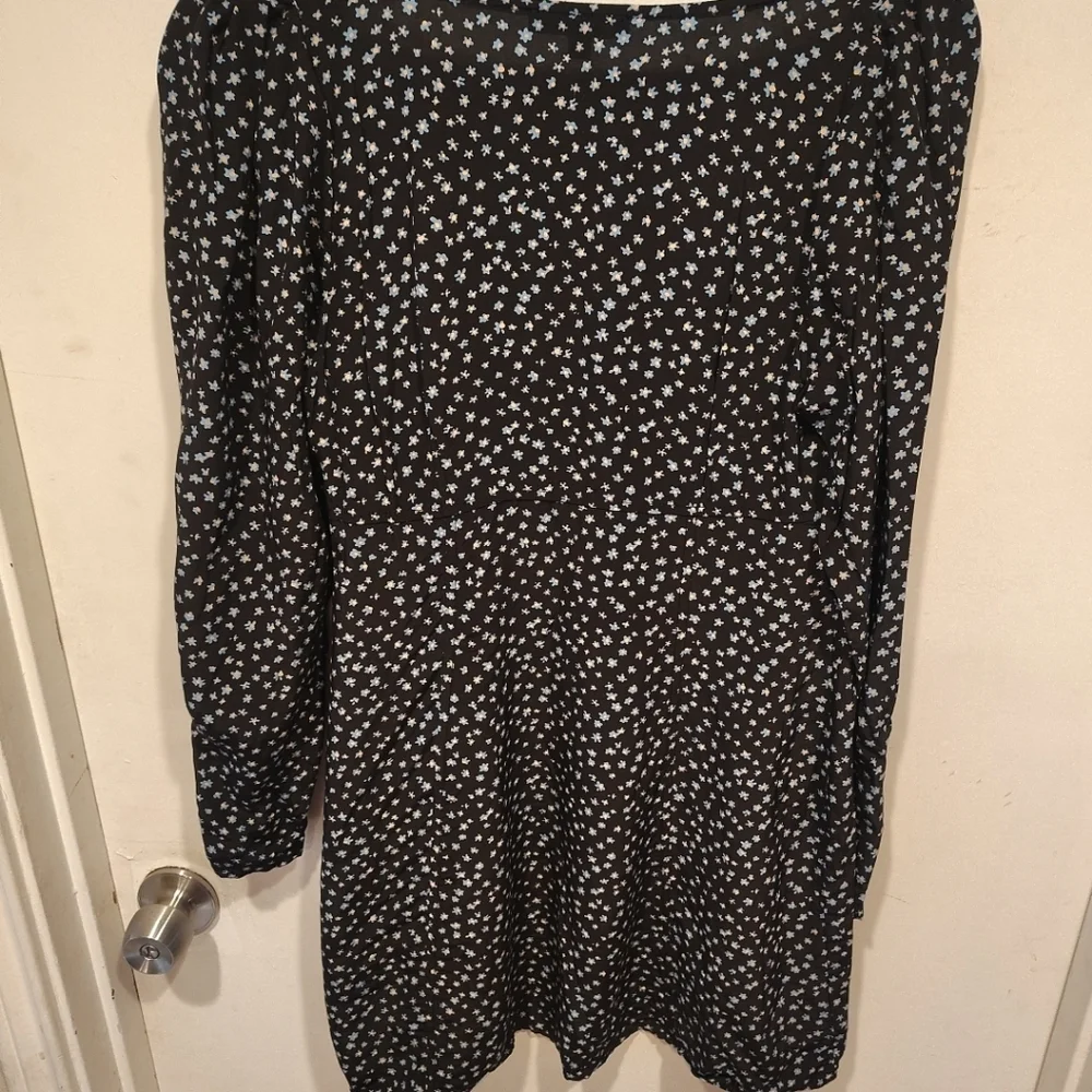 Madewell Women's Black Ditsy Floral Seamed Mini Dress 6 Square Neck Retro Party